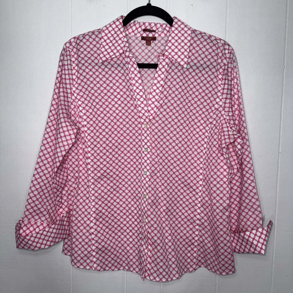 Talbots Women’s Haberdashery Wrinkle Resistant Button Up Top Pink White Size 14
